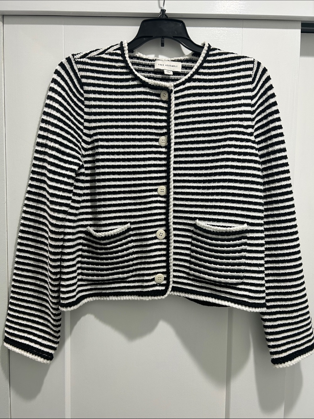 Striped Black and White Knit Cardigan - Free Assembly